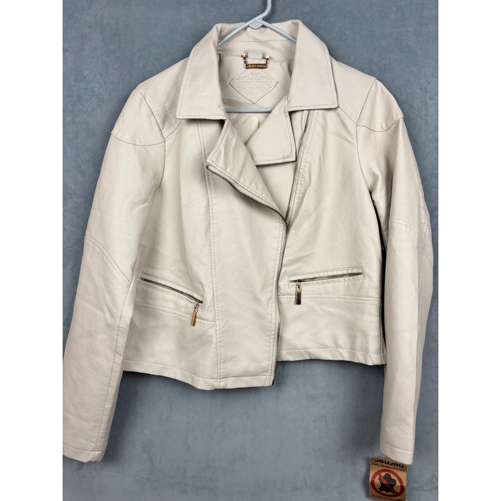 Joujou Womens Vegan Leather Moto Jacket Off White Cream XL 0719401-4941